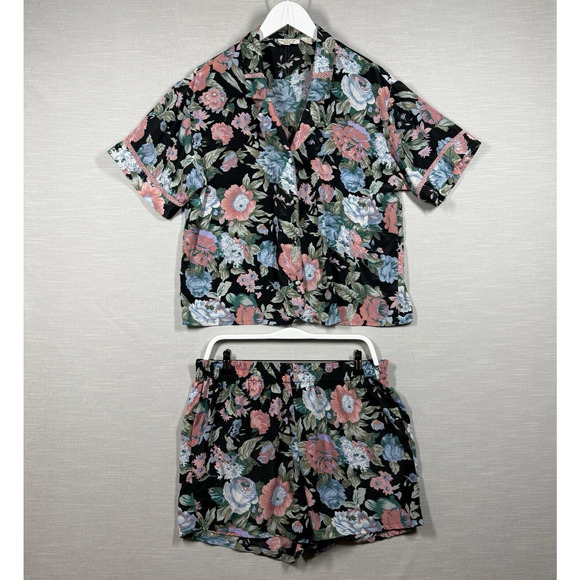 Vintage Victoria’s Secret Pajama Set Womens Medium Floral Gold Label Shorts - Picture 1 of 13